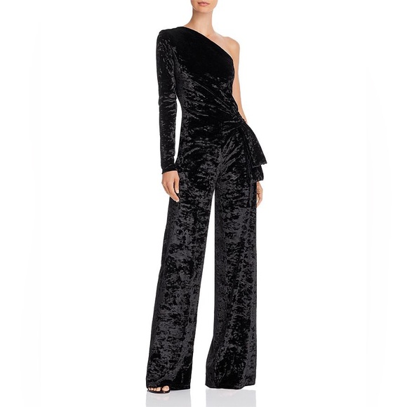 Black Halo Velvet Karmina One Shoulder Jumpsuit - Picture 1 of 13